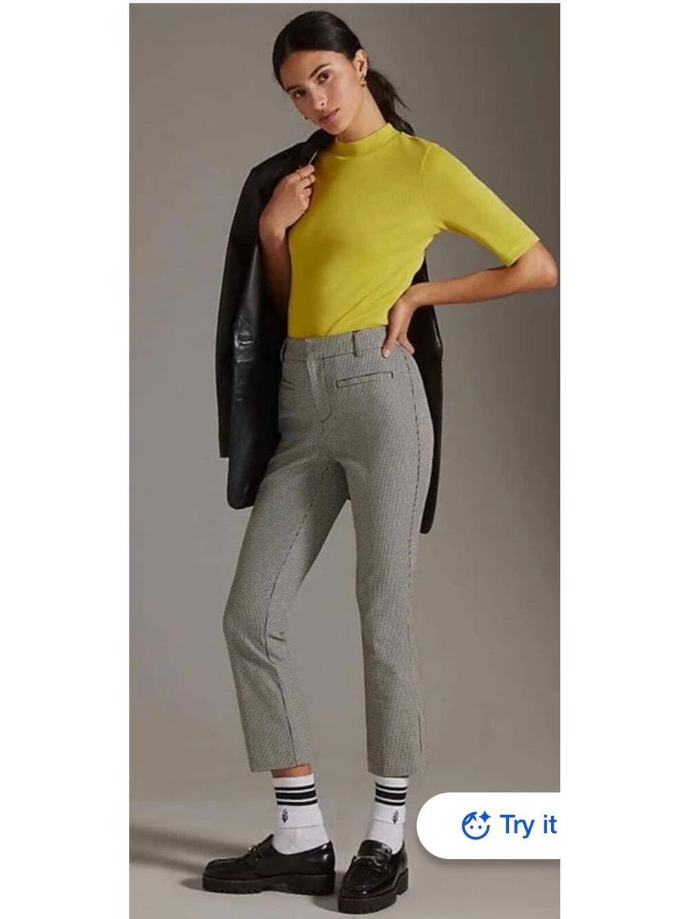 Anthropologie The Essential Slim Kick Flare Pants Houndstooth Parisian Capsule 0
